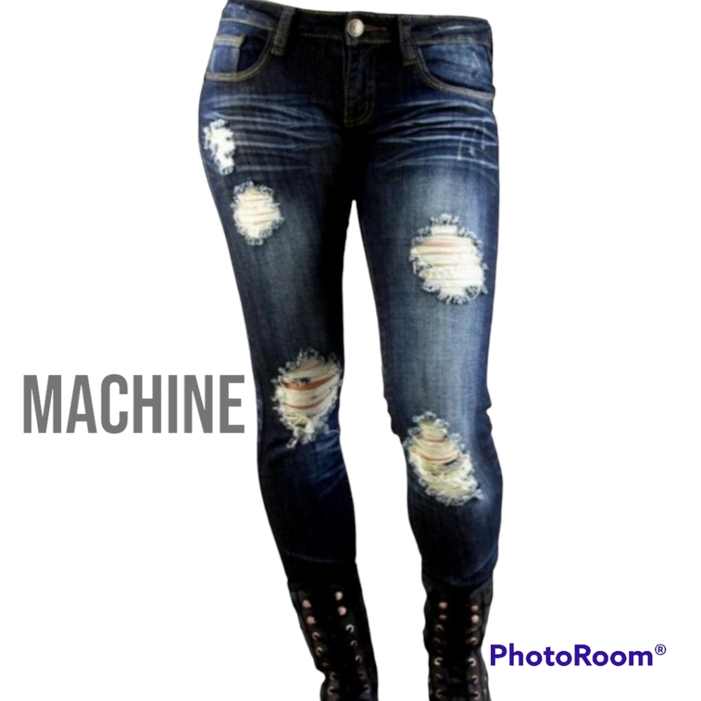 Machine Nouvelle Mode Women's Dark Wash Distressed Denim Jeans Size 5/28